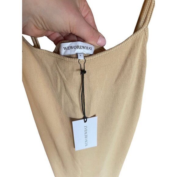 WeWoreWhat Ribbed Beige Maxi Dress With Adjustable Spaghetti Straps Cotton Blend - Picture 4 of 8
